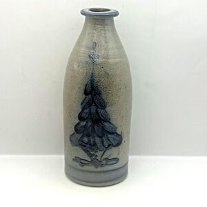 Rowe Pottery Works 1991 Salt Glaze Pine Tree Bottle Vase Cambridge Wisconsin